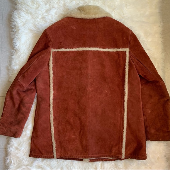 RARE vintage 70s burnt orange genuine suede Sherpa retro coat size XL - Picture 11 of 16